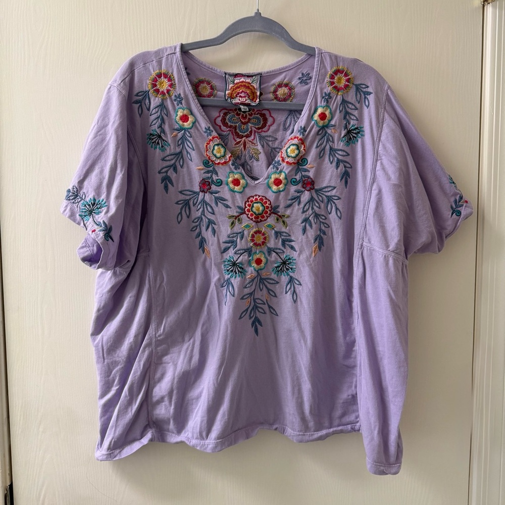 Johnny Was Lavender Embroidered Blouse XL